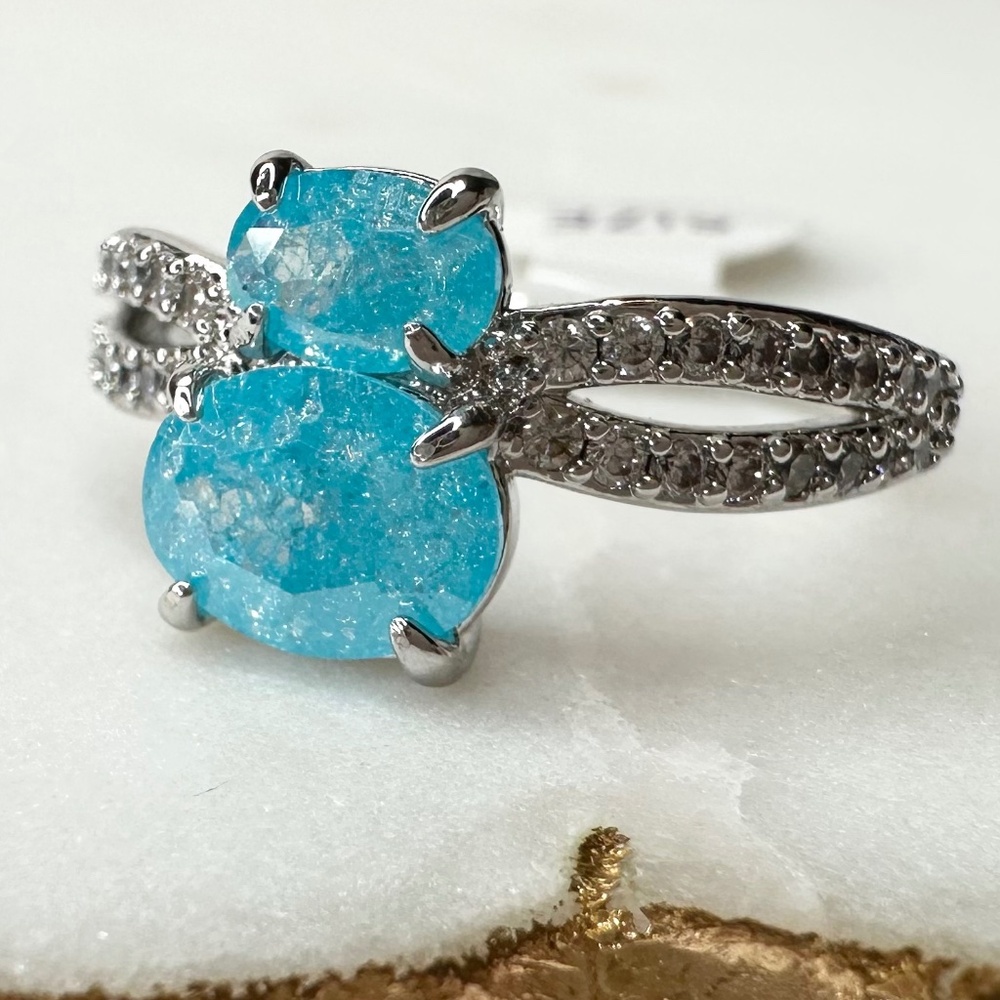 Bomb Party Butterfly Shimmer Aquamarine Ice Crystal Ring Size 9 RBP5509 NWT